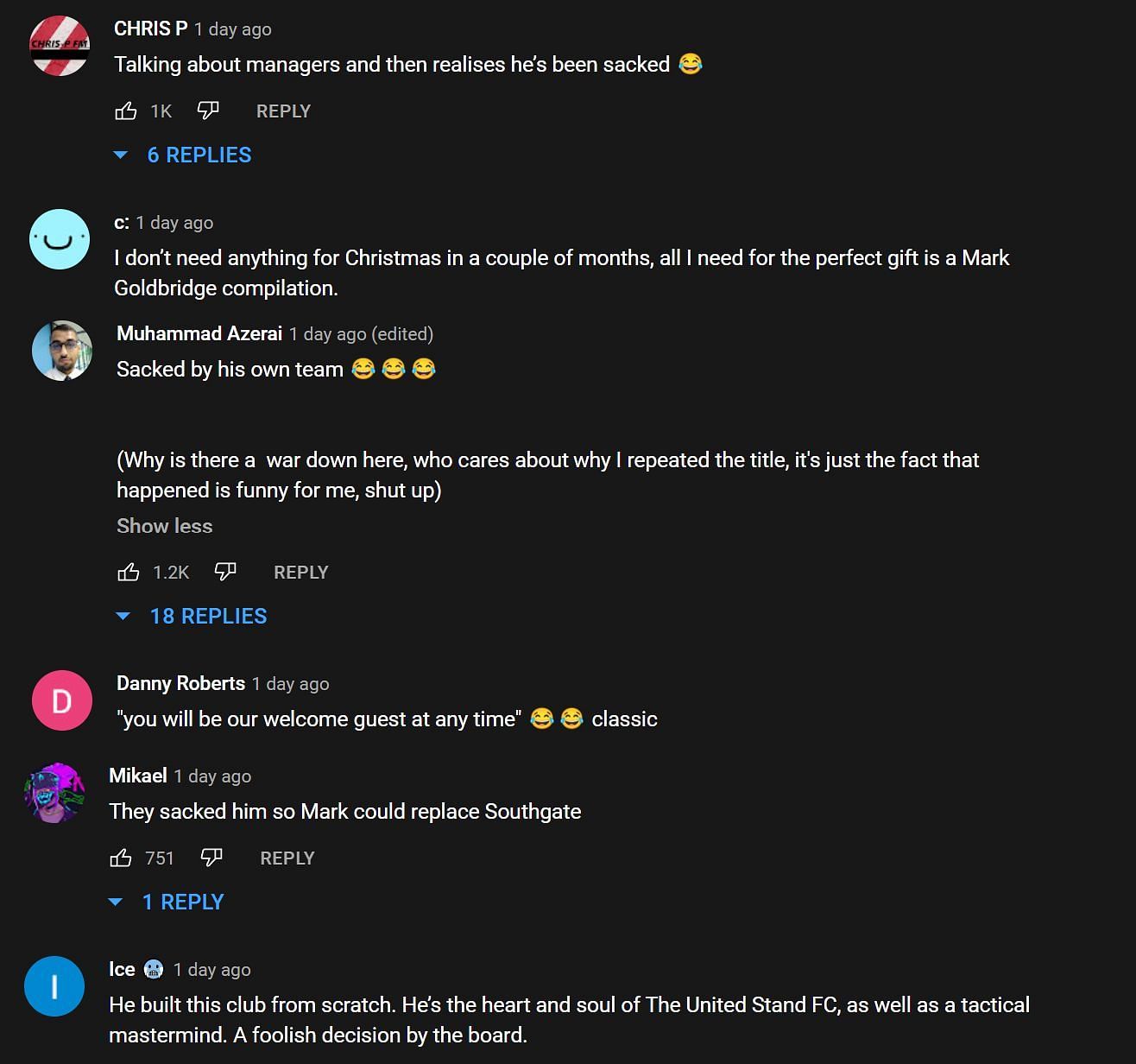 Fans react to Mark Getting sacked by his own club (Image via Mark Goldbridge That's Entertainment YouTube)